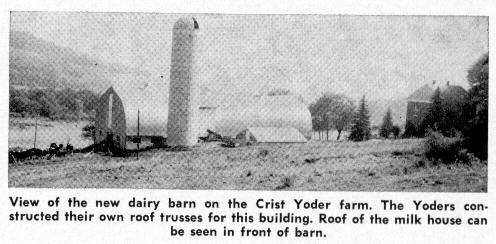 Old magazine picture of the new barn and milk house the Yoders had built in the 1960s.